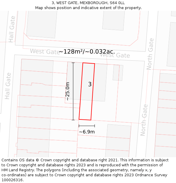 3, WEST GATE, MEXBOROUGH, S64 0LL: Plot and title map