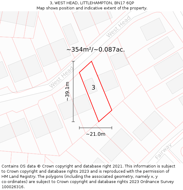 3, WEST HEAD, LITTLEHAMPTON, BN17 6QP: Plot and title map