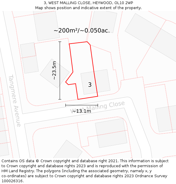 3, WEST MALLING CLOSE, HEYWOOD, OL10 2WP: Plot and title map