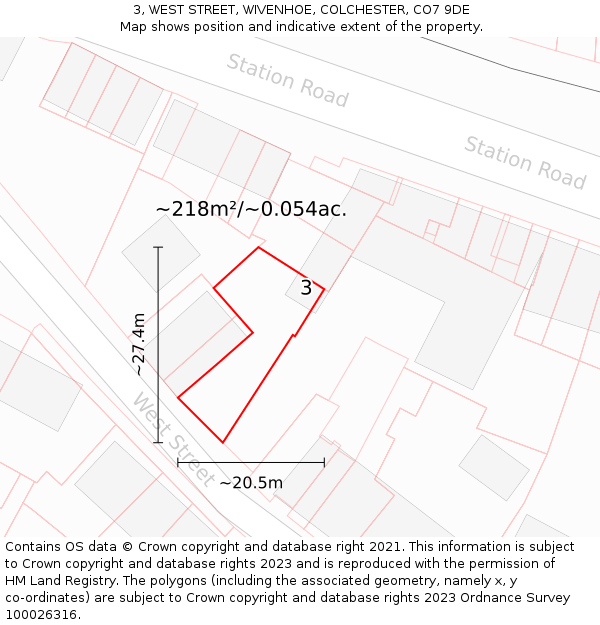 3, WEST STREET, WIVENHOE, COLCHESTER, CO7 9DE: Plot and title map