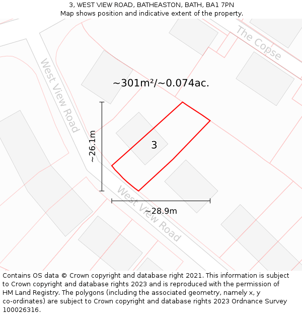 3, WEST VIEW ROAD, BATHEASTON, BATH, BA1 7PN: Plot and title map