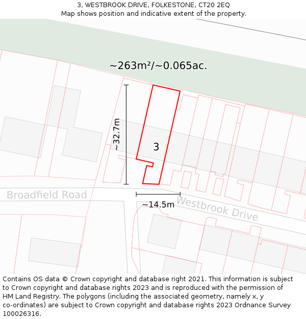 3, WESTBROOK DRIVE, FOLKESTONE, CT20 2EQ: Plot and title map