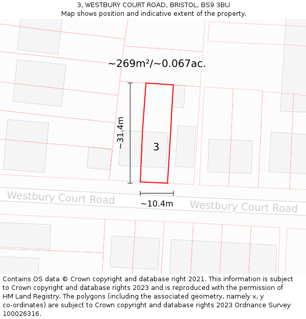 3, WESTBURY COURT ROAD, BRISTOL, BS9 3BU: Plot and title map