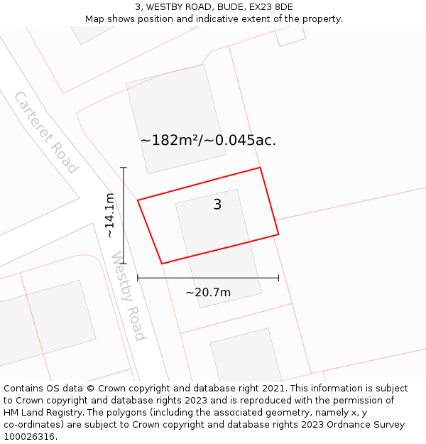 3, WESTBY ROAD, BUDE, EX23 8DE: Plot and title map