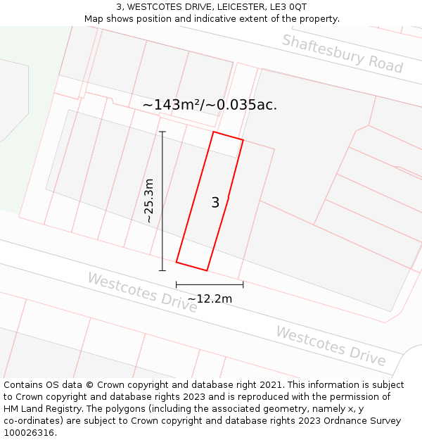 3, WESTCOTES DRIVE, LEICESTER, LE3 0QT: Plot and title map