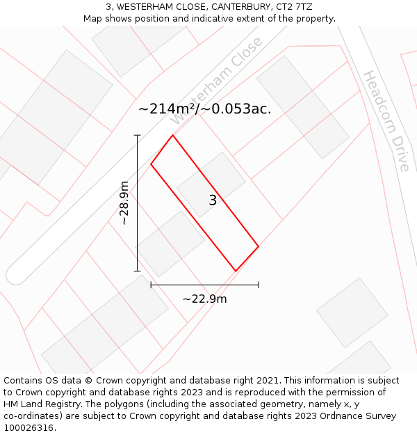 3, WESTERHAM CLOSE, CANTERBURY, CT2 7TZ: Plot and title map