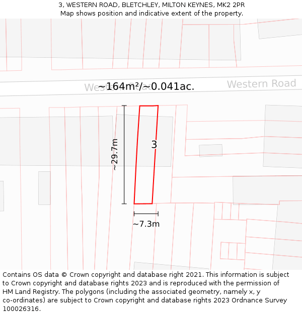 3, WESTERN ROAD, BLETCHLEY, MILTON KEYNES, MK2 2PR: Plot and title map