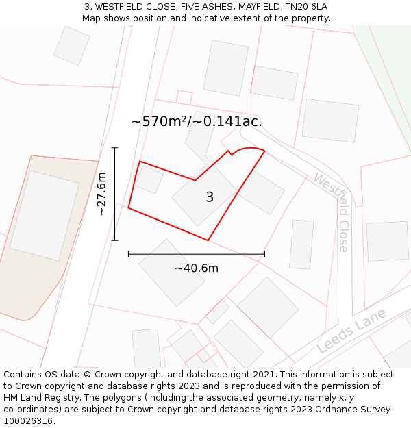 3, WESTFIELD CLOSE, FIVE ASHES, MAYFIELD, TN20 6LA: Plot and title map