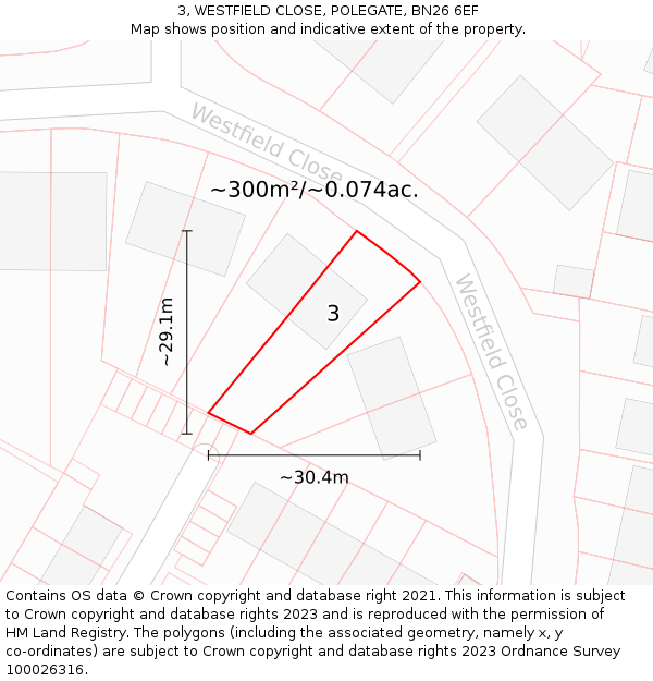 3, WESTFIELD CLOSE, POLEGATE, BN26 6EF: Plot and title map