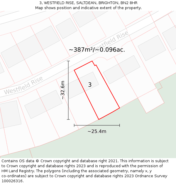 3, WESTFIELD RISE, SALTDEAN, BRIGHTON, BN2 8HR: Plot and title map