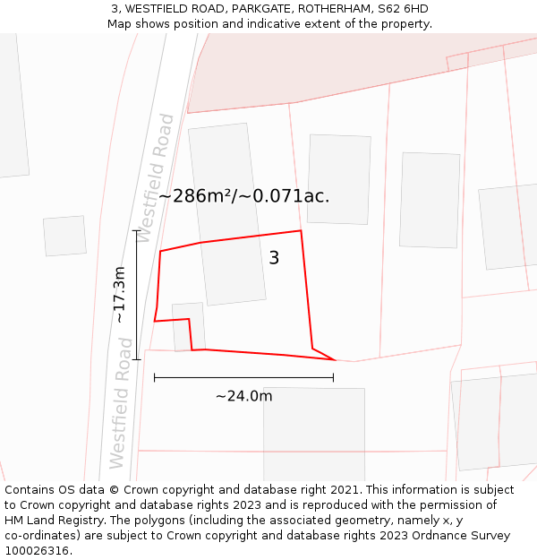 3, WESTFIELD ROAD, PARKGATE, ROTHERHAM, S62 6HD: Plot and title map