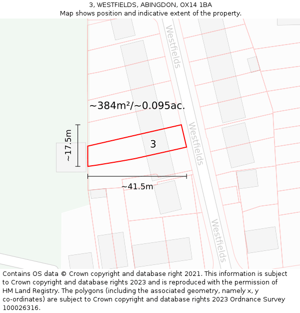 3, WESTFIELDS, ABINGDON, OX14 1BA: Plot and title map