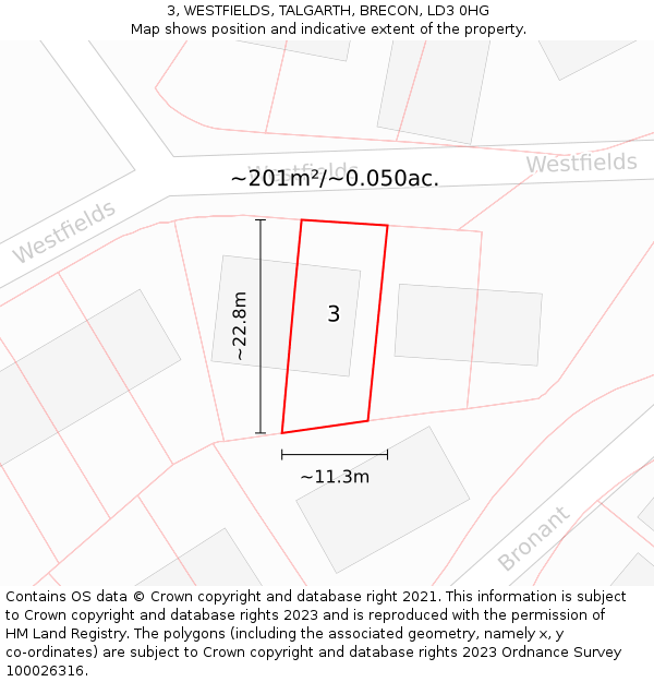3, WESTFIELDS, TALGARTH, BRECON, LD3 0HG: Plot and title map