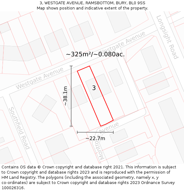 3, WESTGATE AVENUE, RAMSBOTTOM, BURY, BL0 9SS: Plot and title map