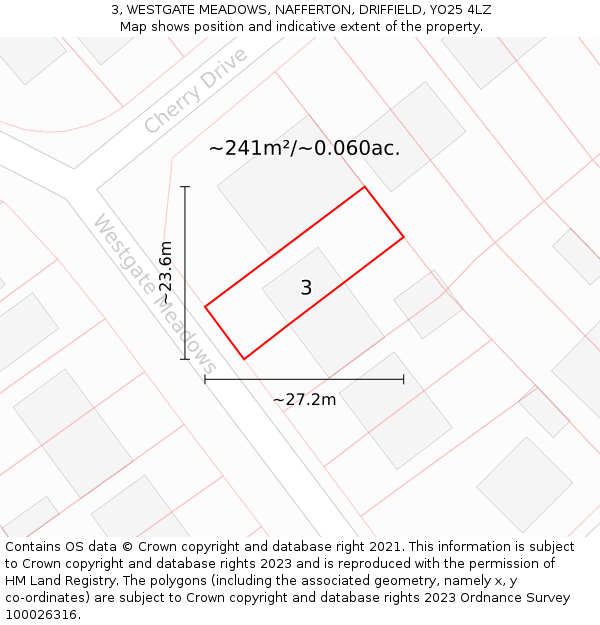 3, WESTGATE MEADOWS, NAFFERTON, DRIFFIELD, YO25 4LZ: Plot and title map
