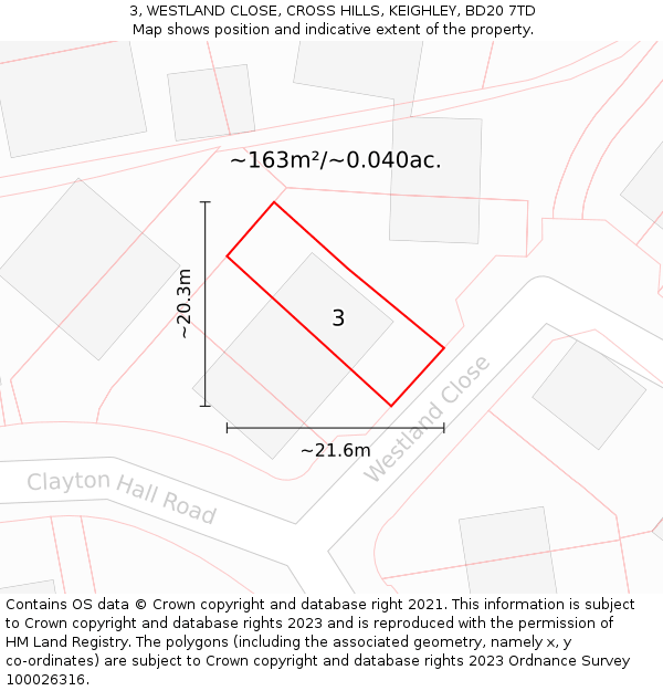 3, WESTLAND CLOSE, CROSS HILLS, KEIGHLEY, BD20 7TD: Plot and title map