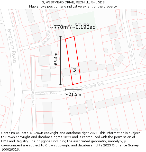 3, WESTMEAD DRIVE, REDHILL, RH1 5DB: Plot and title map