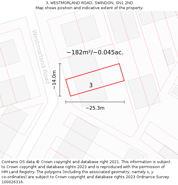 3, WESTMORLAND ROAD, SWINDON, SN1 2ND: Plot and title map