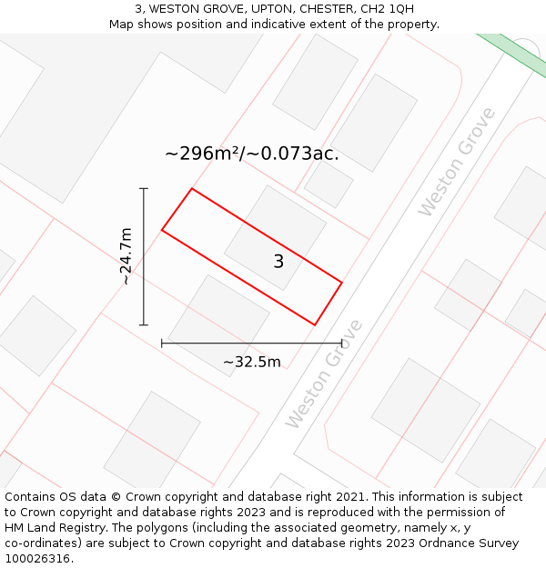 3, WESTON GROVE, UPTON, CHESTER, CH2 1QH: Plot and title map