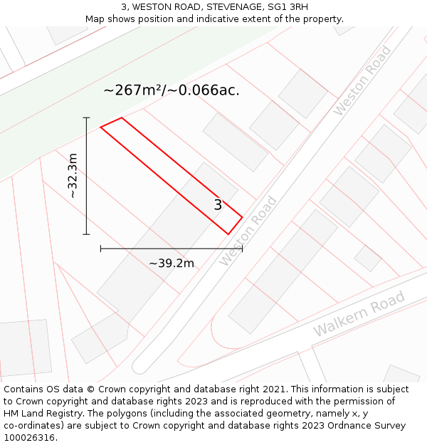 3, WESTON ROAD, STEVENAGE, SG1 3RH: Plot and title map