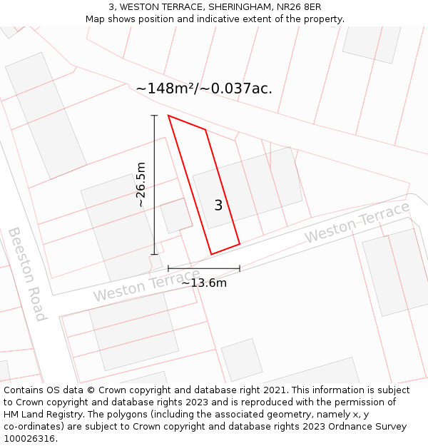 3, WESTON TERRACE, SHERINGHAM, NR26 8ER: Plot and title map