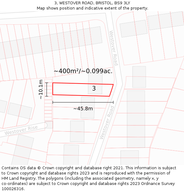 3, WESTOVER ROAD, BRISTOL, BS9 3LY: Plot and title map