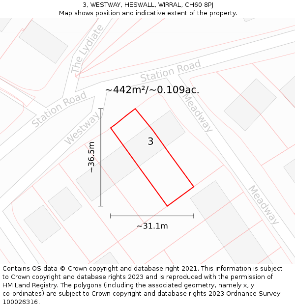3, WESTWAY, HESWALL, WIRRAL, CH60 8PJ: Plot and title map