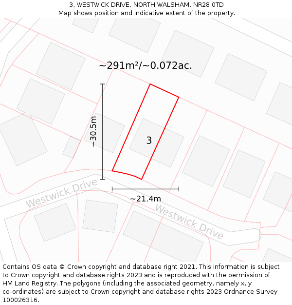 3, WESTWICK DRIVE, NORTH WALSHAM, NR28 0TD: Plot and title map