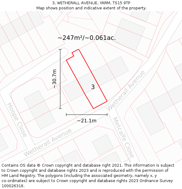 3, WETHERALL AVENUE, YARM, TS15 9TP: Plot and title map