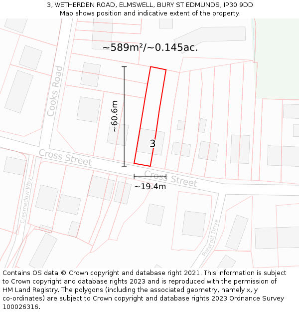 3, WETHERDEN ROAD, ELMSWELL, BURY ST EDMUNDS, IP30 9DD: Plot and title map
