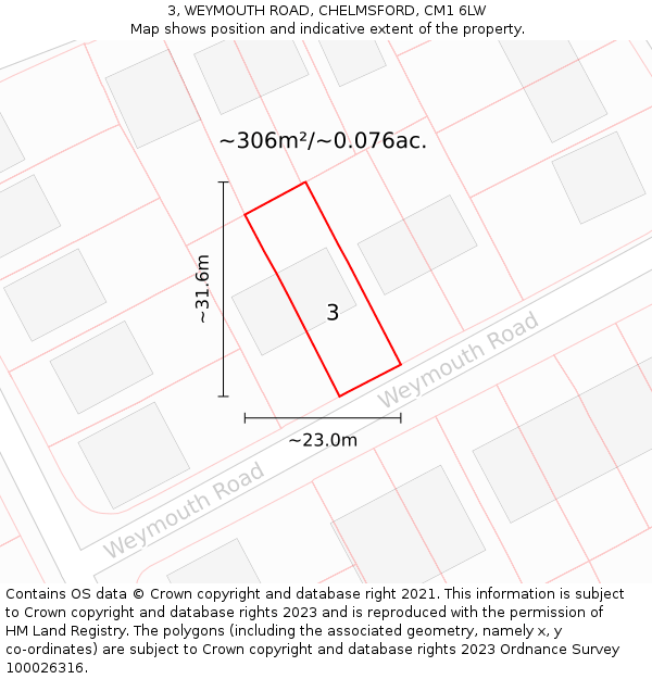 3, WEYMOUTH ROAD, CHELMSFORD, CM1 6LW: Plot and title map