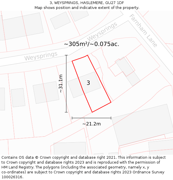 3, WEYSPRINGS, HASLEMERE, GU27 1DF: Plot and title map