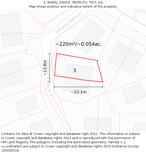 3, WHEAL DANCE, REDRUTH, TR15 2LE: Plot and title map