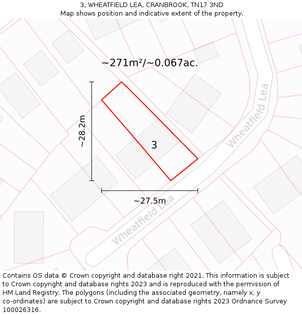 3, WHEATFIELD LEA, CRANBROOK, TN17 3ND: Plot and title map
