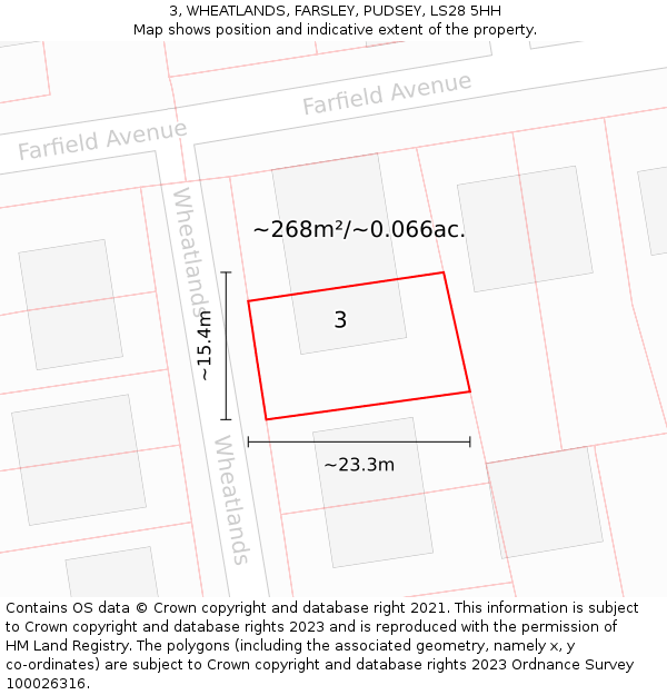 3, WHEATLANDS, FARSLEY, PUDSEY, LS28 5HH: Plot and title map