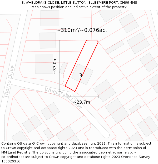 3, WHELDRAKE CLOSE, LITTLE SUTTON, ELLESMERE PORT, CH66 4NS: Plot and title map