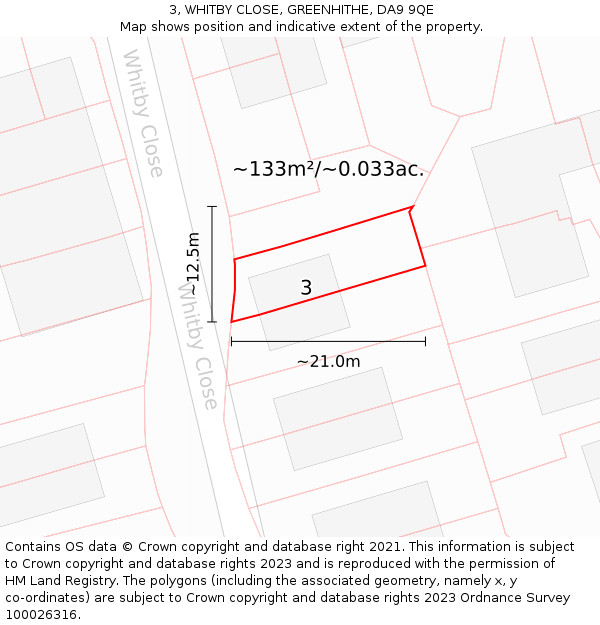 3, WHITBY CLOSE, GREENHITHE, DA9 9QE: Plot and title map