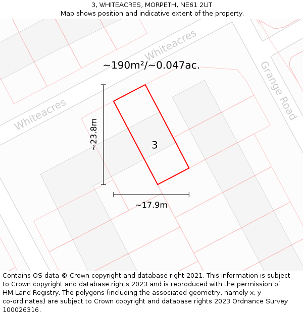 3, WHITEACRES, MORPETH, NE61 2UT: Plot and title map