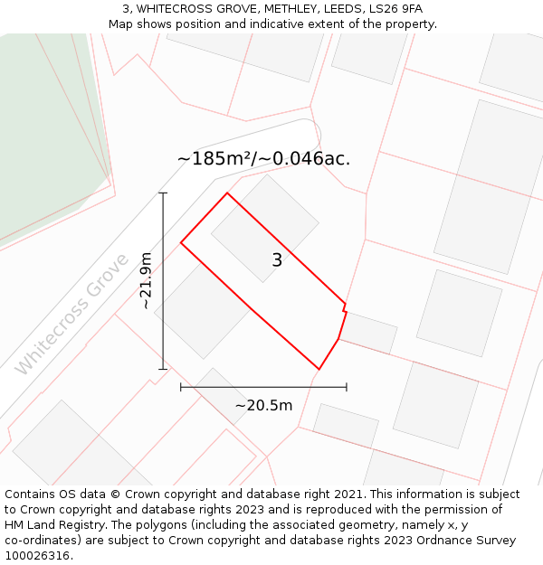 3, WHITECROSS GROVE, METHLEY, LEEDS, LS26 9FA: Plot and title map