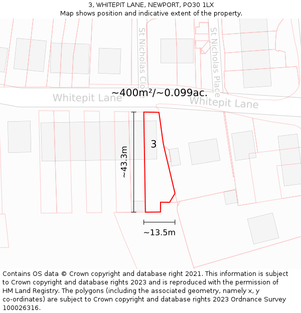 3, WHITEPIT LANE, NEWPORT, PO30 1LX: Plot and title map