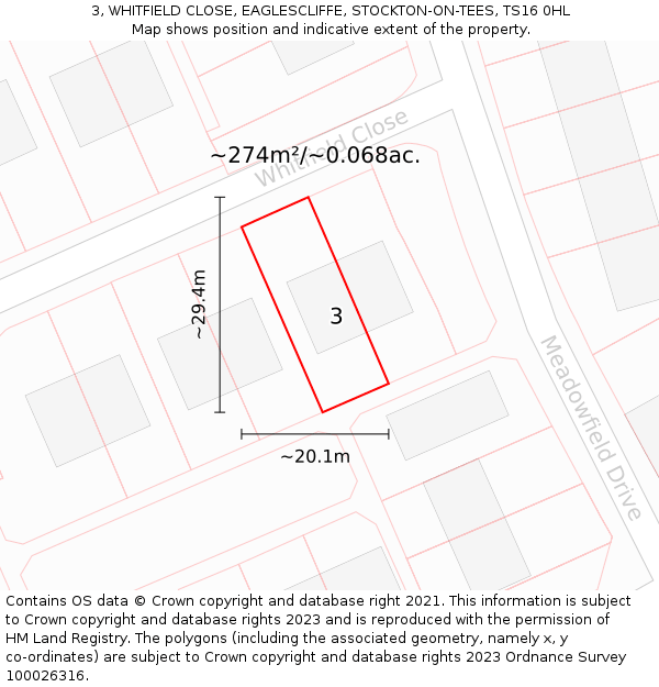 3, WHITFIELD CLOSE, EAGLESCLIFFE, STOCKTON-ON-TEES, TS16 0HL: Plot and title map