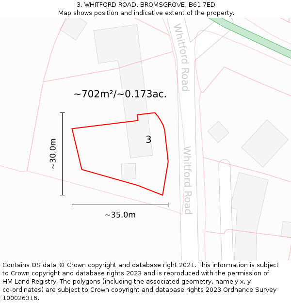 3, WHITFORD ROAD, BROMSGROVE, B61 7ED: Plot and title map
