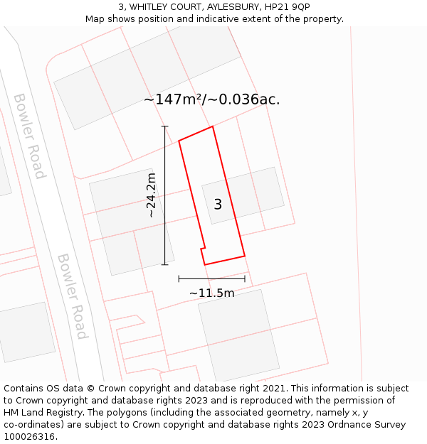3, WHITLEY COURT, AYLESBURY, HP21 9QP: Plot and title map