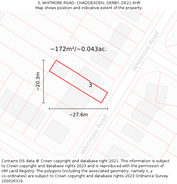 3, WHITMORE ROAD, CHADDESDEN, DERBY, DE21 6HR: Plot and title map