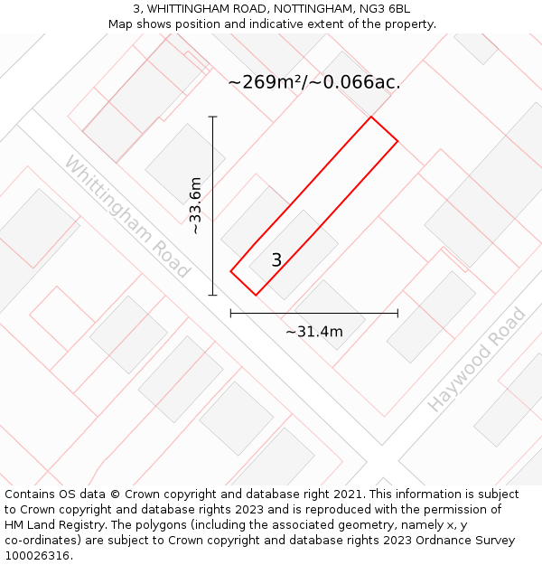 3, WHITTINGHAM ROAD, NOTTINGHAM, NG3 6BL: Plot and title map