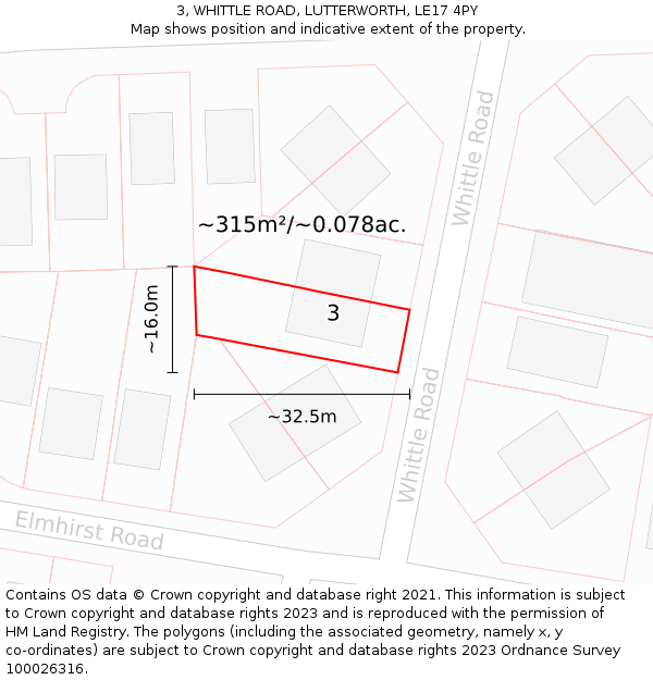 3, WHITTLE ROAD, LUTTERWORTH, LE17 4PY: Plot and title map