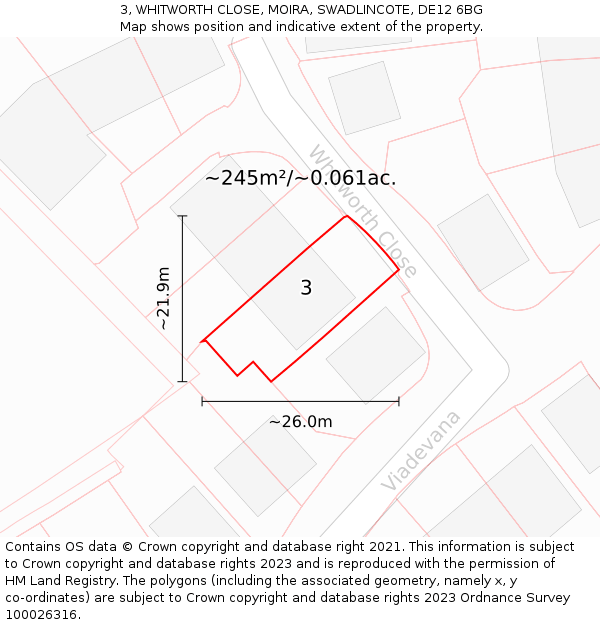 3, WHITWORTH CLOSE, MOIRA, SWADLINCOTE, DE12 6BG: Plot and title map