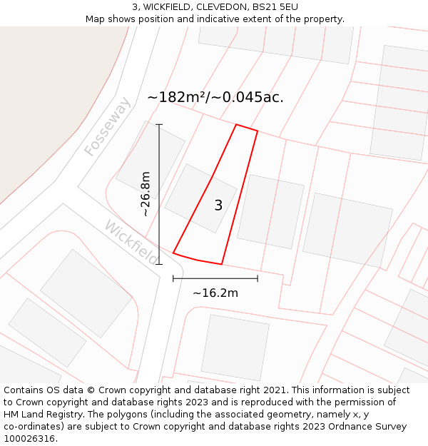 3, WICKFIELD, CLEVEDON, BS21 5EU: Plot and title map