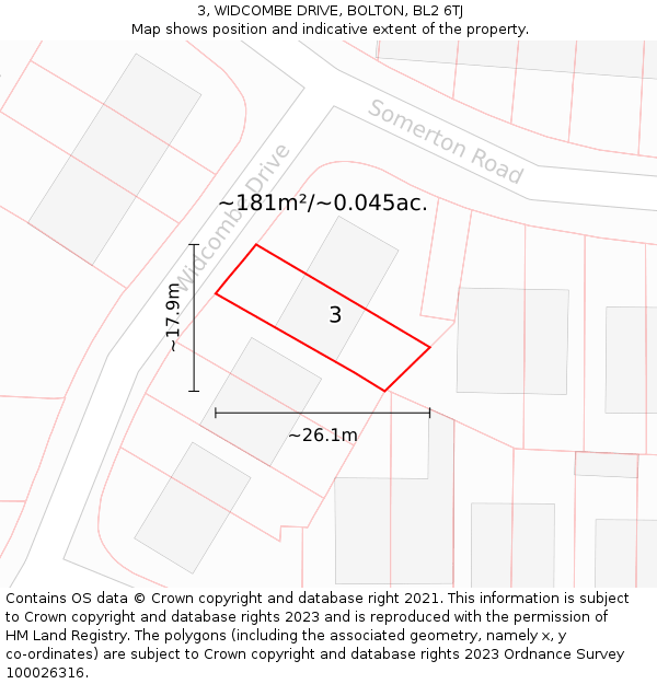 3, WIDCOMBE DRIVE, BOLTON, BL2 6TJ: Plot and title map