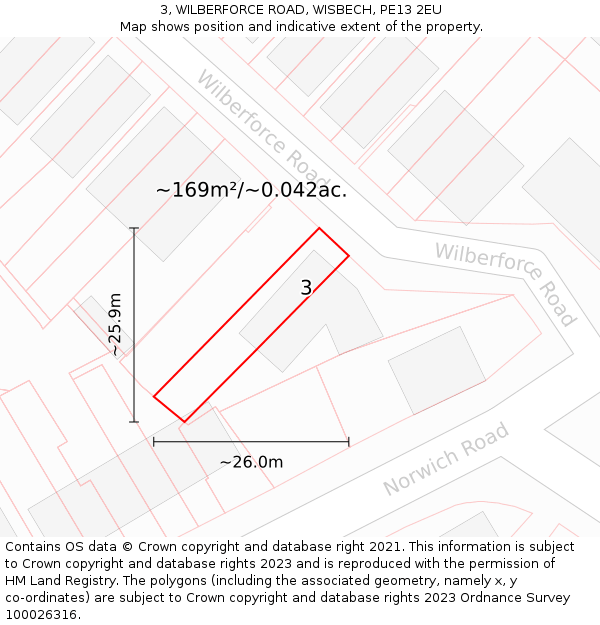 3, WILBERFORCE ROAD, WISBECH, PE13 2EU: Plot and title map